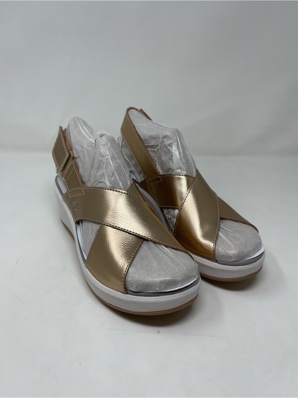 Clarks Metallic Rose Gold Crisscross Slingback Sandals